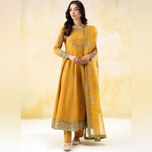 Elegant Mustard Yellow Embroidered Anarkali Suit